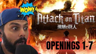 FIRST TIME REACTING to "ATTACK ON TITAN Openings (1-7)"