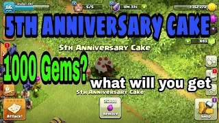 Clash of clans 5th anniversary cake.what will you get after removing the cake.check it now.