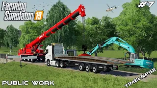 Delivering & installing mobile bridge | Public Work Stappenbach | Farming Simulator 19 | Episode 7