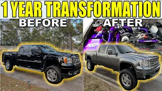CLEANEST 1 Year Transformation of my 2011 LML Denali Duramax | Big Turbo | Custom wrap |