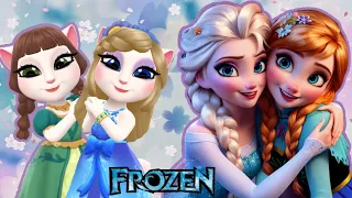 Elsa #frozen Queen 💙💋 anna #princess 💙 My Talking Angela 2😍 cosplay Sisters forever♥️