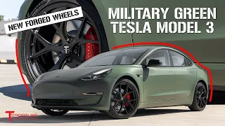 🪖 Custom Military Matte Green Tesla Model 3 Performance with Ultra Lightweight Forged TXL 20" Wheels