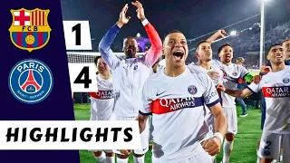 Barcelona vs PSG Highlights (1-4) : mbappe brace, dembele, vitinha, rapinha, araujo red card