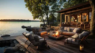 Morning Autumn day with Relaxing Campfire & Calm Nature Sounds in Lakeside Ambience