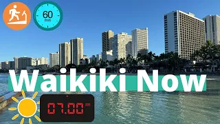 WAIKIKI NOW (2024) | 4K 7am Morning Walk + Ocean Sounds [Current: 77°F/25°C] #treadmillwalk | OAHU
