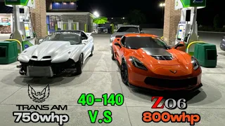 700-800whp F-Body vs 800whp Zo6 #chevorlet #lt4 #fbody #corvette #c7z06 #c7corvette #v8 #gm #1320