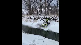 Snowmobile Water Crossing Fail