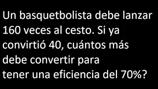 Un basquetbolista debe lanzar 160 veces al cesto. Si ya convirtió 40 cuántos más debe convertir para