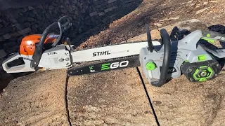 EGO VS Stihl Chain Saws. Electric vs Gas. Watch to the end.