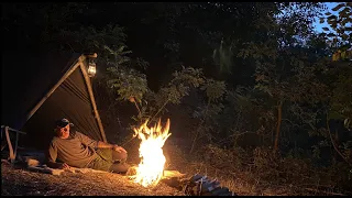 Solo Bushcraft , Making Viking Frame Tarp Shelter..