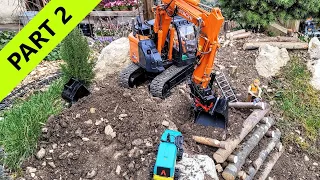 Tree felling and log crib wall construction. RC excavator Hitachi ZX135US. 1/15 Scale Part 2