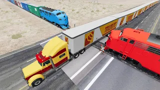 Long Giant Truck Accidents on Rail and Train is Coming #94 | BeamNG Drive