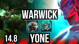 WARWICK vs YONE (TOP) | 12/1/8, 9 solo kills, Legendary | NA Diamond | 14.8