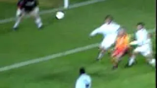 Hakan Sukur scores against AC Milan for Galatasaray