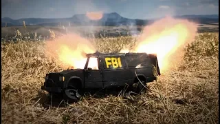 Blown up fbi van made of plasticine, imitation to scale