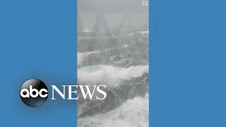 Sea swells seen from lighthouse off Irish coast