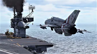 MiG-21 Emergency Landing On A Nearby Carrier (War Thunder)