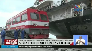 Four SGR locomotives , 2 shatters from China arrive at Mombasa