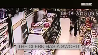 Caught on Cam: Clerk chases robbers from store with sword