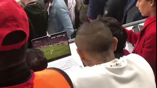 Arturo Vidal, suspended for Bayern, sitting in the stands watching Juventus