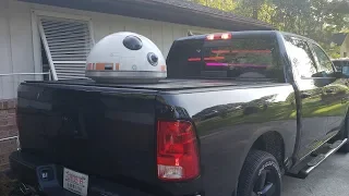 Home made folding aluminum truck bed cover with BB-8 attachment.