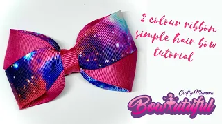 2 colour ribbon simple hair bow tutorial.  How to make hair bows. DIY  🎀 laços de fita: