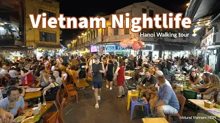 Vietnam Nightlife - Walking From Hang Bong To Ma May St - Old Quarter Hanoi Tour | 4K HDR