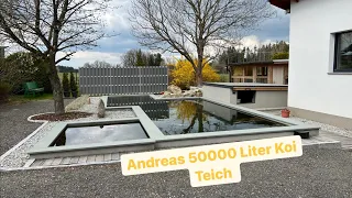 Andreas 50000 Liter Koi Teich mit tollem Filterhaus und Design