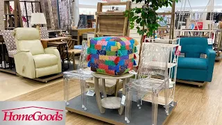 HOMEGOODS FURNITURE OTTOMANS ARMCHAIRS SOFAS COFFEE TABLES SHOP WITH ME SHOPPING STORE WALK THROUGH