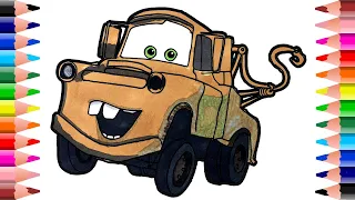 Mater cars drawing - How to draw and color Mater from cars - Cars coloring for kids