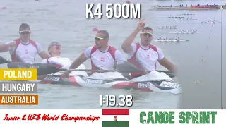 K4 Men 500m U23 Final A | POLAND CHAMPION | Junior & U23 World Championships Szeged Hungary 2022