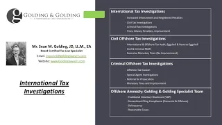 International Tax Investigations - IRS Offshore & Foreign Accounts Compliance Exams and Audits