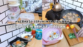 Masak & makan bakso banjir tetelan sepuasnya dirumah | pedes gurih 🔥😋