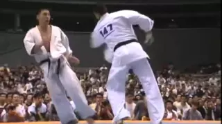 Hajime Kazumi demonstrates the power of gedan mawashi geri