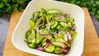 I can't stop eating this salad! Onion, cucumbers! So fresh and crunchy!