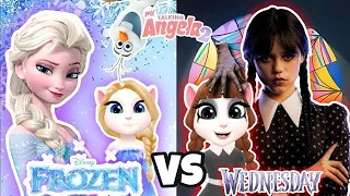 Who Will win-Princess Frozen💙❄️ vs Wednesday💙 Addams? | my talking angela 2 | episode 106 Part 22