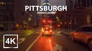 |4K| Driving in Downtown Pittsburgh at Night - Pennsylvania - USA - 2022