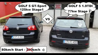 Volkswagen Golf 5 GT-Sport 125kw stage1 vs Golf 5 1.9 TDI 77kw Stage2