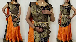 How to drape saree in lehenga style step by step for beginners | easy silk saree draping tutorial