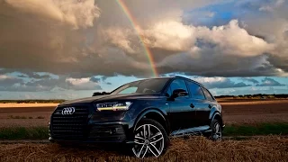 2017 Audi Q7 3.0TDI quattro S-line,  black on black - Country driving scenes, details and interior