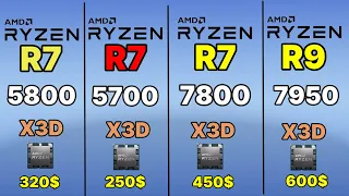 r7 5700x3d vs r7 5800x3d VS R7 7800X3D VS R9 7950X3D VS I9 14900K AMD RYZEN 5700X3D GAMİNG TEST