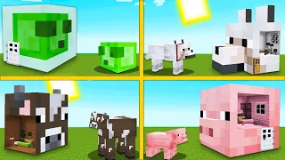 ALL MOBS MOVED INTO HOUSES IN MINECRAFT SLIME PIG WOLF COW BATTLE HOW TO PLAY