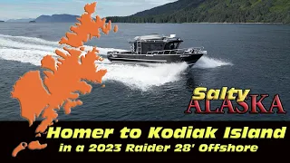 Homer to Kodiak island in a 2023 Raider  28' Offshore. We see whales, dolphins, and awesome scenery.