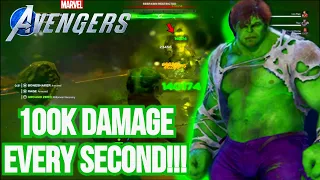 100k + DMG EVERY SECOND!!!-OP gamma HULK damage build!! [marvel avengers game-play]