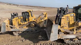 Caterpillar D8R And Caterpillar D9T Bulldozers Working On Huge Mining Area - Mega Machines Movie