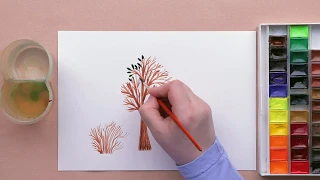 Как нарисовать дерево и кусты с листьями.