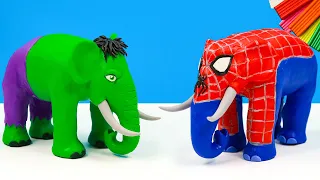 How to make elephant mod superhero Spider man, Hulk and Captain America, Ironman with clay