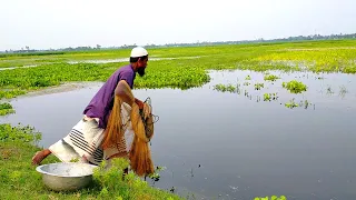 Best net fishing - Traditional cast net fishing in village - River fishing in natural village