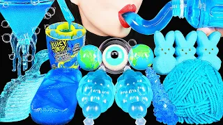 ASMR CLEAR BLUE FOODS HONEY JELLY, EDIBLE COMB, YARN, SOAP, GUMMY CANDY JELLO EATING SOUNDS 투명 디저트먹방