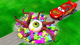 Mega Horror Lego Pit Vs McQueen & Pixar cars! BeamNG. drive!